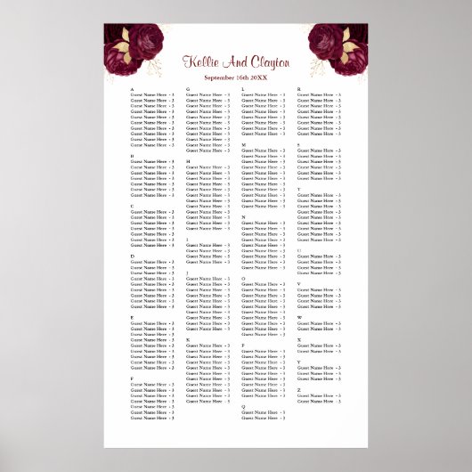 200 Hochzeitskarte für Burgund und Gold Poster (Vorne)