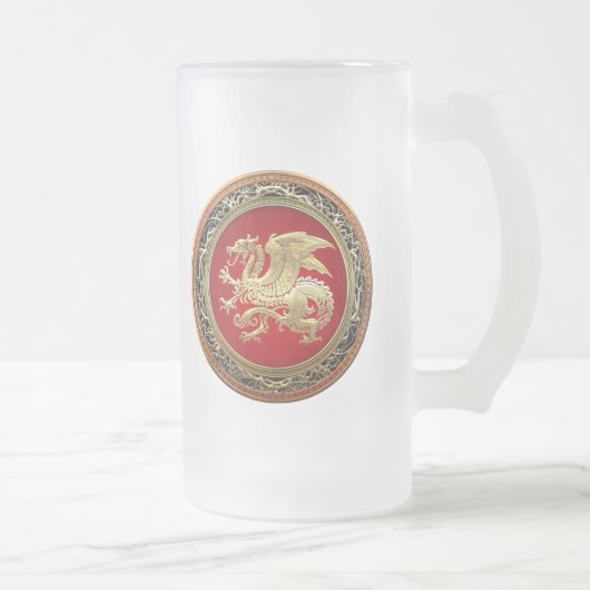 [200] Isländischer Drache, Landvættir [Gold] Mattglas Bierglas (Rechts)