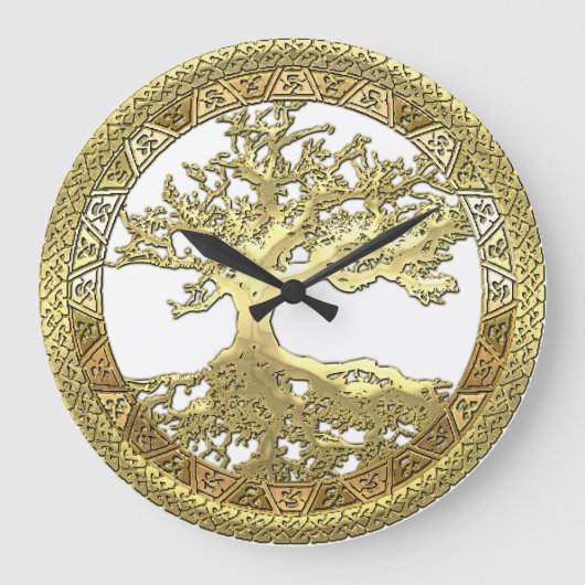 [200] Keltischer Baum des Lebens [Gold] Große Wanduhr (Vorderseite)
