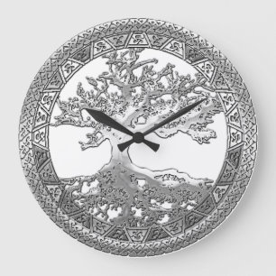 [200] Keltischer Baum des Lebens [Silber] Große Wanduhr