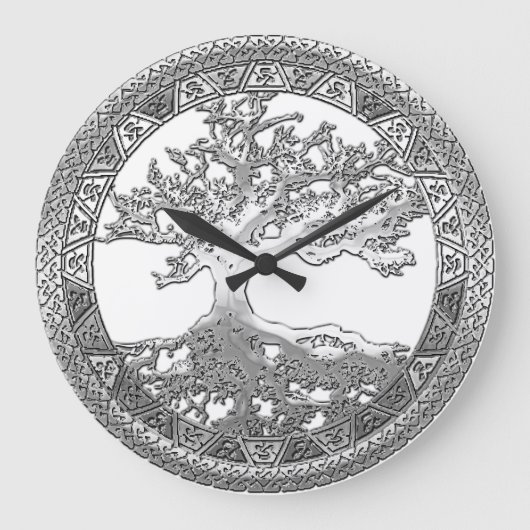 [200] Keltischer Baum des Lebens [Silber] Große Wanduhr (Vorderseite)