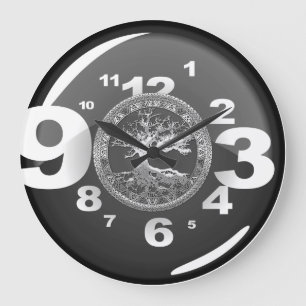 [200] Keltischer Lebensbaum [Silber] Große Wanduhr