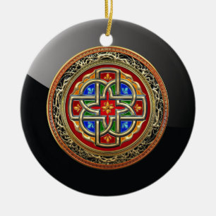 [200] Keltisches Kreuz [Gold+Emaille] Keramikornament