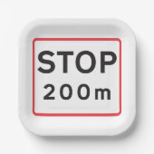 200 m lange Haltestelle für die Verkehrswarnung Pappteller (Vorderseite)