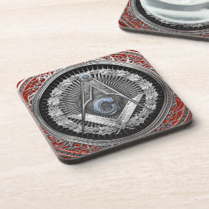 [200] Master Mason - Silver Square & Compasses Getränkeuntersetzer