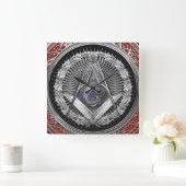 [200] Master Mason - Silver Square & Compasses Quadratische Wanduhr (Zuhause)
