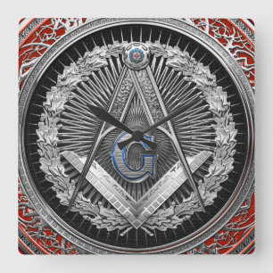 [200] Master Mason - Silver Square & Compasses Quadratische Wanduhr
