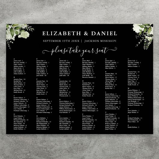 200 Names Greenery Wedding Seating Chart Sign Poster