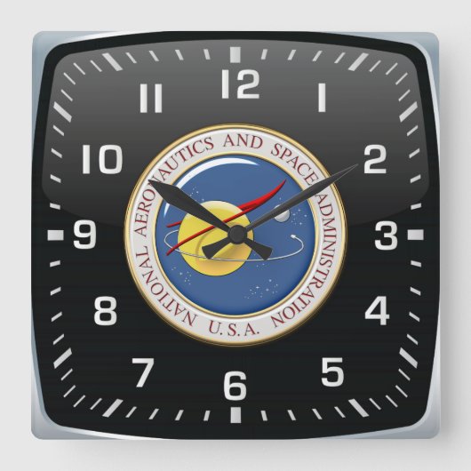 [200] NASA-Emblem [3D] Quadratische Wanduhr (Vorderseite)