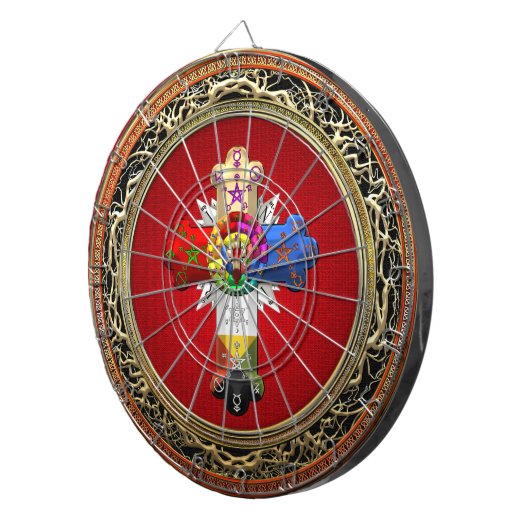 [200] Rosiges Kreuz (Rose Croix) auf Rot u. Gold Dartscheibe (Vorderseite rechts)