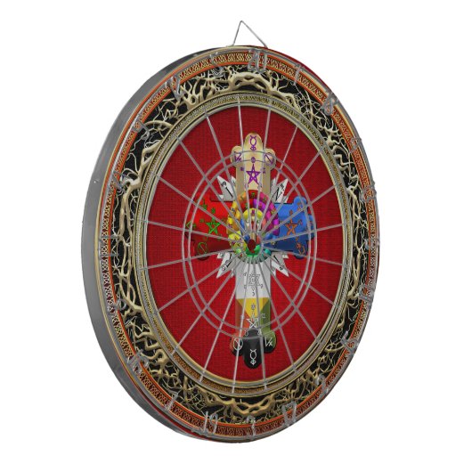 [200] Rosiges Kreuz (Rose Croix) auf Rot u. Gold Dartscheibe (Vorderseite Links)