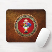 [200] Rosiges Kreuz (Rose Croix) auf Rot u. Gold Mousepad (Mit Mouse)