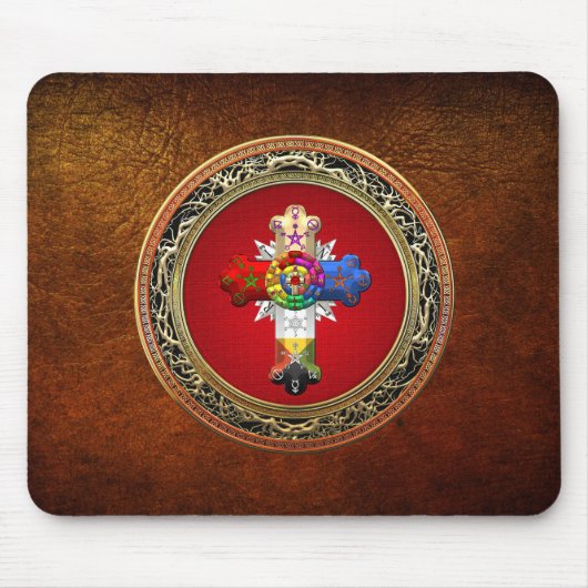 [200] Rosiges Kreuz (Rose Croix) auf Rot u. Gold Mousepad (Vorne)