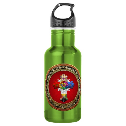 [200] Rosy Cross (Rose Croix) auf Red & Gold Edelstahlflasche (Vorderseite)