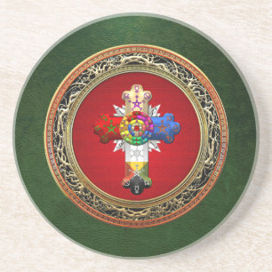 [200] Rosy Cross (Rose Croix) auf Red & Gold Sandstein Untersetzer