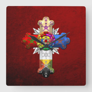 [200] Rosy Cross (Rose Croix) Quadratische Wanduhr