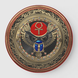 [200] Sacred Gold Egyptian Winged Scarab mit Ankh Große Wanduhr