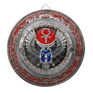 [200] Sacred Silver Egyptian Winged Scarab & Ankh Dartscheibe