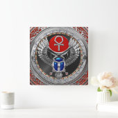 [200] Sacred Silver Egyptian Winged Scarab & Ankh Quadratische Wanduhr (Zuhause)