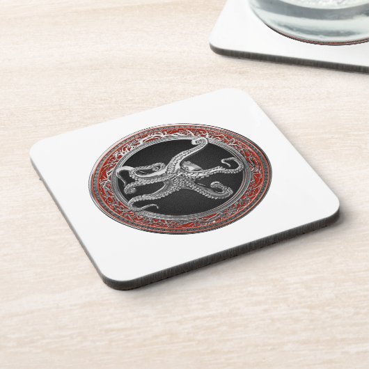 [200] Sacred Silver Octopus in Defensive Posture Getränkeuntersetzer (Linke Seite)