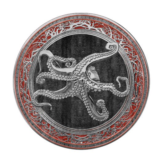 [200] Sacred Silver Octopus in Defensive Posture Schneidebrett (Vorderseite)