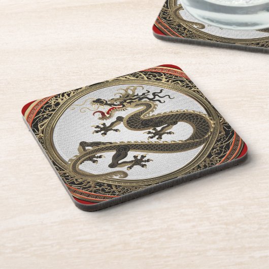 [200] Schwarzer und Gold Heiliger Ostdrache Getränkeuntersetzer (Linke Seite)