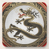 [200] Schwarzer und Gold Heiliger Ostdrache Getränkeuntersetzer (Vorderseite)