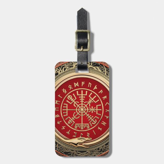 [200] Vegvisir - Viking Gold Magic Runic Compass Gepäckanhänger (Vorderseite vertikal)