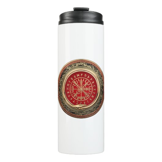[200] Vegvisir - Viking Gold Magic Runic Compass Thermosbecher (Vorderseite)