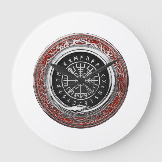 [200] Vegvisir - Viking Silver Magic Runic Compass Große Wanduhr (Vorderseite)