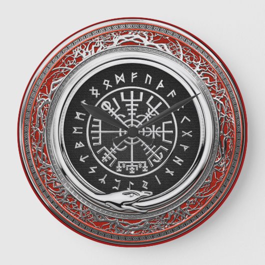 [200] Vegvisir - Viking Silver Magic Runic Compass Große Wanduhr (Vorderseite)