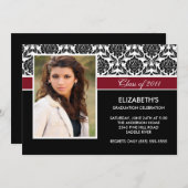 2011 Abschluss "Black Damask Foto" Einladung (Vorne/Hinten)