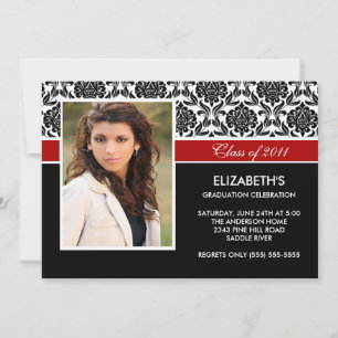 2011 Black Damask Foto Abschluss Einladung Rot