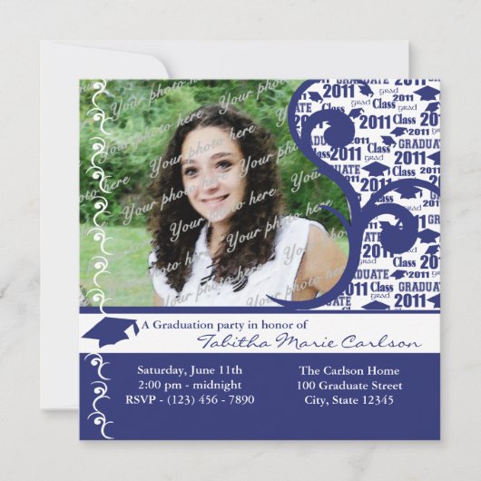 2011 Graduation Cap Foto/Navy Blue Ankündigung (Vorderseite)