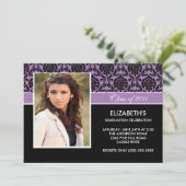 2011 Lila Damask Foto Abschluss Einladung (Stehend Vorderseite)