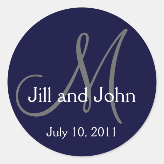 2011 Mongram Wedding Names Rett Date Navy Sticker (Vorderseite)