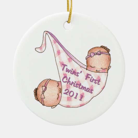 2011 Zwillings-erste Weihnachtsverzierung Keramik Ornament (Vorne)