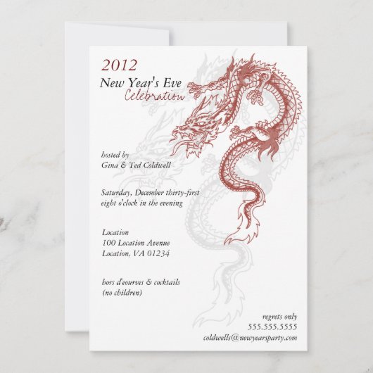 2012 Einladungen zum Party des Drachen zu Silveste (Vorderseite)