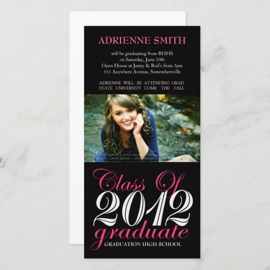 2012 Graduation Party Pink Black Invite Cards (Vorne/Hinten)