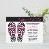 2012 Graduation Party Pink Black Zebra Flip Flops Einladung (Stehend Vorderseite)