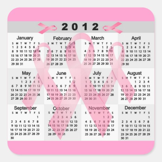 2012 KALENDER PINK RIBBONS BREAST CANCER AWARENESS QUADRATISCHER AUFKLEBER (Vorderseite)