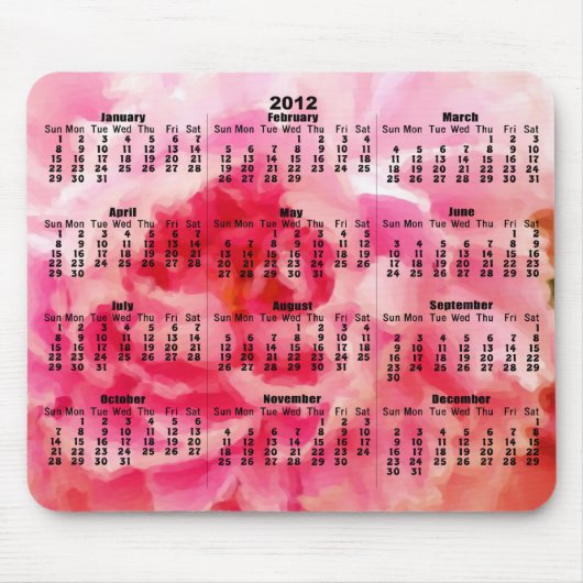 2012 Kalender - Rosa gemalte Pfingstrose Mousepad (Vorne)