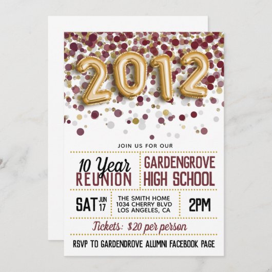 2012 Wiedersehen zur Uni der High School Einladung (Vorne/Hinten)