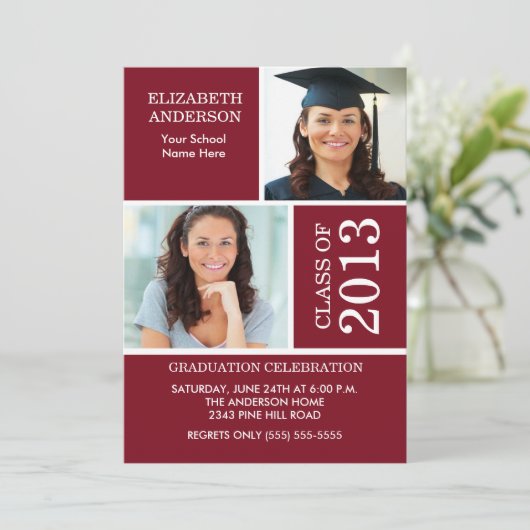 2013 Foto Abschluss Einladung Maroon & White (Stehend Vorderseite)