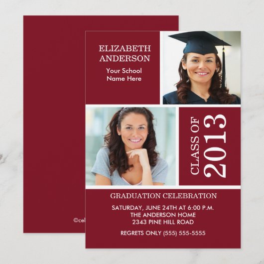 2013 Foto Abschluss Einladung Maroon & White (Vorne/Hinten)