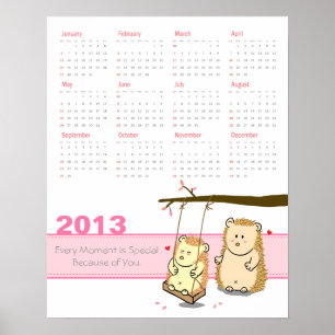 2013 Kalender: Süßes Igel-Paar am Baumschwung Poster
