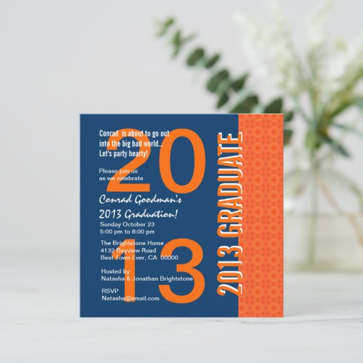 2013 oder irgendein Jahr-Abschluss blaues und Einladung (Stehend Vorderseite)