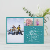 2014 3 Foto Weihnachtsfeiertag Karte blau Streifen (Stehend Vorderseite)