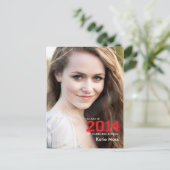 2014 Abschluss Einladung Postkarte | Rot (Stehend Vorderseite)