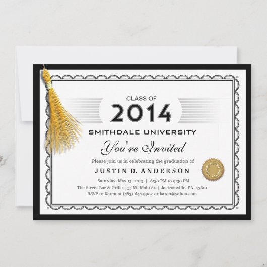 2014 Diploma Abschluss Einladung mit Gold Tassel (Vorderseite)